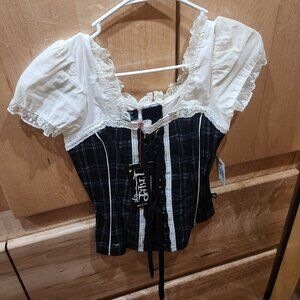 NWT Hot Topic Black with Stripe Corset Top Juniors Small